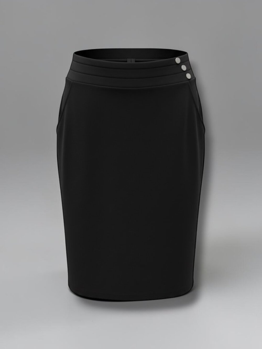 Maze Black Pencil Skirt Silver Button Detail‎